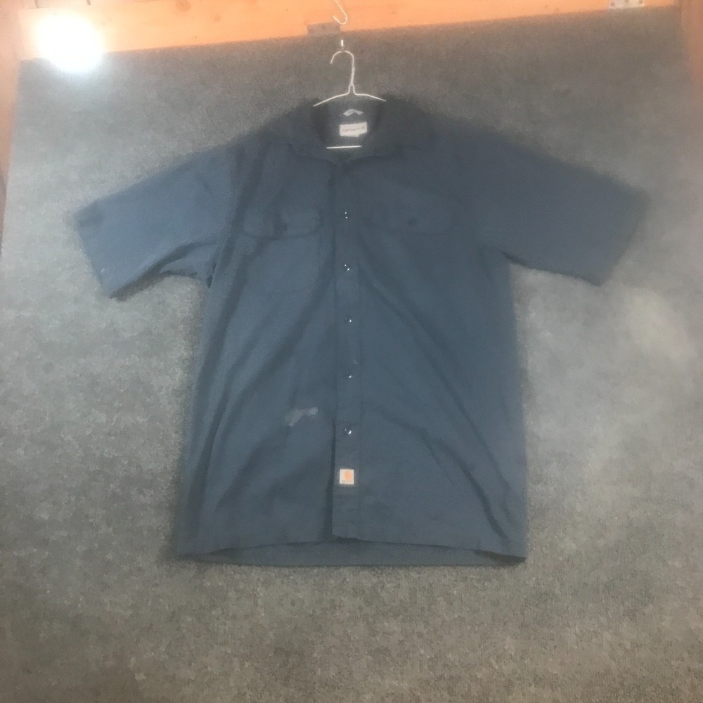 Carhartt Short Sleeve Twill Work Shirt Mens M Blue Cotton Relaxed Fit Button Up